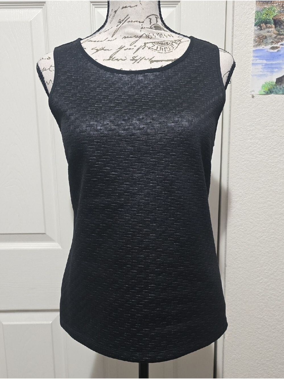 Banana Republic Womens Black Basketweave Faux Leather Shell Tank Top XS